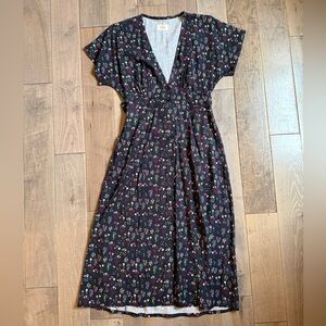 Marine Layer Isabella Midi Dress in Black Floral Print